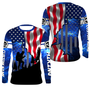 Customized Hiking American Flag Patriotic UV Protection Custom Name Long Sleeves Shirt| SP122