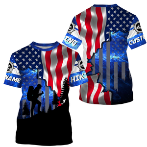 Customized Hiking American Flag Patriotic UV Protection Custom Name Long Sleeves Shirt| SP122