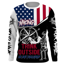 Load image into Gallery viewer, Personalized American Flag Shirt Hiker T-shirt Skull Think Outside Hiking TShirt Patriotic Shirt UPF 30+| SP48
