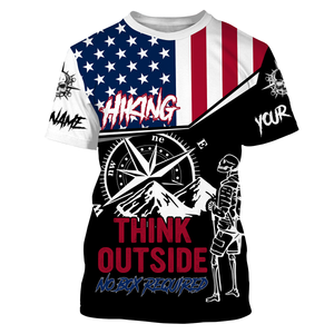 Personalized American Flag Shirt Hiker T-shirt Skull Think Outside Hiking TShirt Patriotic Shirt UPF 30+| SP48