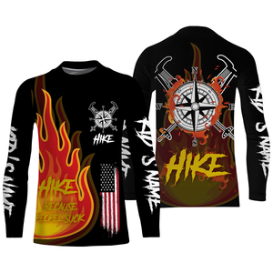 Personalized Hike Shirt Fireball Hiking Compass Shirt Long Sleeve Casual Hiking Shirt jerseys UPF 30+| SP2