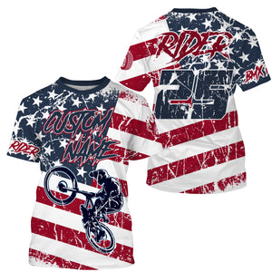 American adult kid BMX jersey Custom patriotic UPF30+ freestyle racewear USA cycling shirt| SLC29