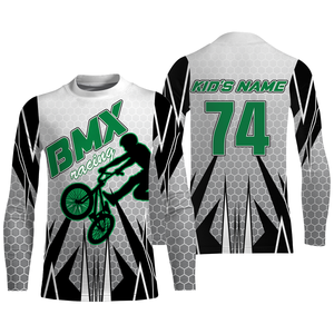 Personalized adult kid BMX racing jersey UPF30+ green freestyle bike shirt offroad Cycling racewear| SLC36