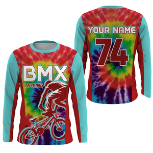 Adult kid BMX racing jersey Custom tie dye shirts UPF30+ freestyle off-road Cycling racewear| SLC40