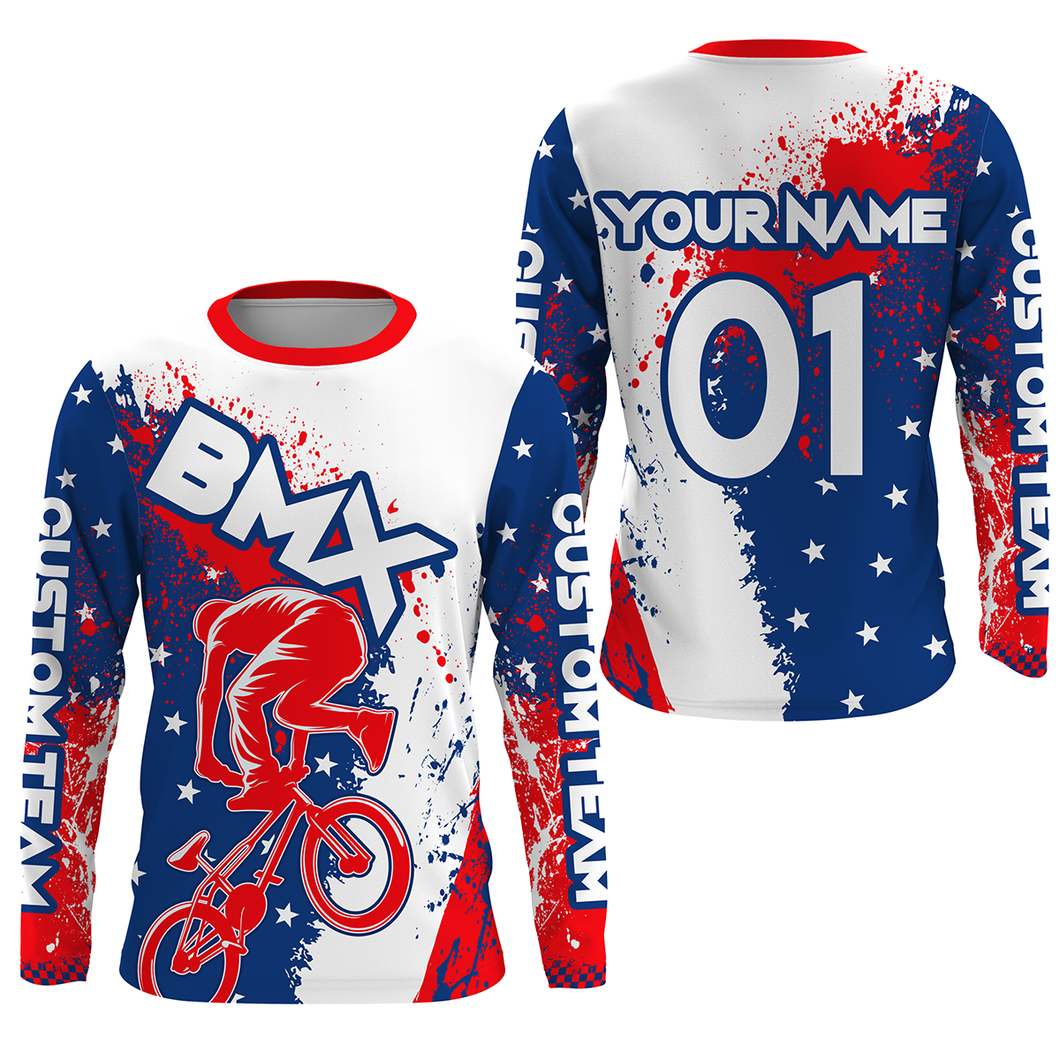 Patriotic BMX jersey Personalized UPF30+ USA Cycling gear American adult kid BMX bike shirt| SLC23