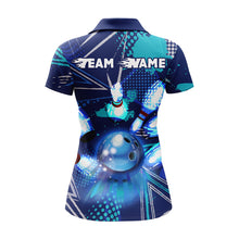 Load image into Gallery viewer, Bowling Polo Shirt for Women Custom Blue Bowling Jersey With Name Ladies Bowling Team League Shirt BDT95