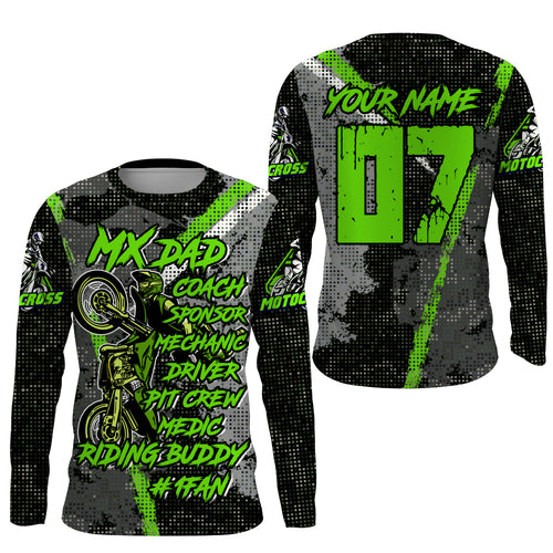 Custom MX Dad Jersey UPF30+ Green Dirt Bike Shirt Motocross Racing Long Sleeves PDT493