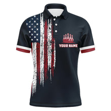 Load image into Gallery viewer, Custom Bowling Shirt With Name American Flag Bowling Jersey For Men Bowling Polo Shirt For Team BDT33