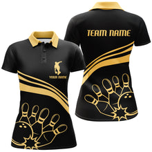 Load image into Gallery viewer, Black&amp;Gold Bowling Polo Shirt For Women Custom Bowling Jersey Vintage Bowling Team League Shirt BDT115