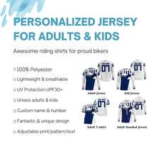 Load image into Gallery viewer, Custom motocross jersey blue UPF30+ men women kid dirt bike racing offroad motorcycle long sleeve NMS1000