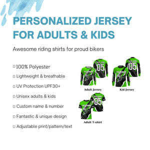 Men women youth custom Motocross jersey UPF30+ off-road green dirt bike racing shirt motorcycle PDT304