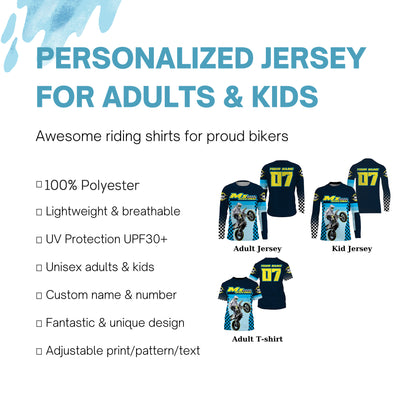 Kid adult youth Motocross jersey custom blue flag racing UPF30+ off-road biker riding motorcycle PDT117