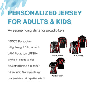 Motocross off-road jersey black red UPF30+ youth adult custom dirt bike racing long sleeve shirt PDT188