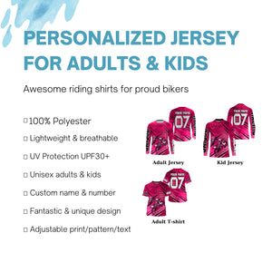 Pink dirt bike racing jersey custom Motocross youth men women UPF30+ off-road extreme MX shirt PDT337