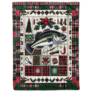 Christmas Largemouth Bass Fishing Fleece Blanket, Christmas Bass Fishing Gifts For Fisherman IPHW5669