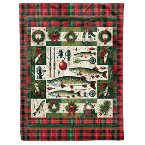 Christmas Northern Pike Fishing Fleece Blanket, Pike Xmas Fishing Gifts For Fishing Lovers IPHW5676