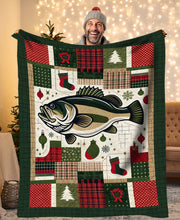 Load image into Gallery viewer, Christmas Largemouth Bass Fishing Fleece Blanket, Christmas Bass Fishing Gifts For Fisherman IPHW5680