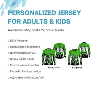 Green Motocross Off-Road Jersey UPF30+ Adult Youth Dirt Bike Shirt For Boys Racing Motorcycle  PDT455