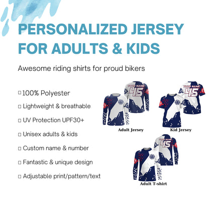 Kids men women motocross jerseys custom name&number blue white dirt bike shirt UV racing motorcycle PDT161