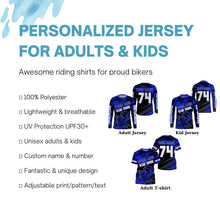 Load image into Gallery viewer, Work Less Ride More Motocross jersey kid adult UPF30+ blue custom dirt bike racing shirt PDT307