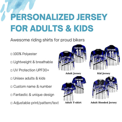 Custom Motocross jersey kid&adult MotoX extreme dirt road UV protective blue dirt bike shirt PDT368