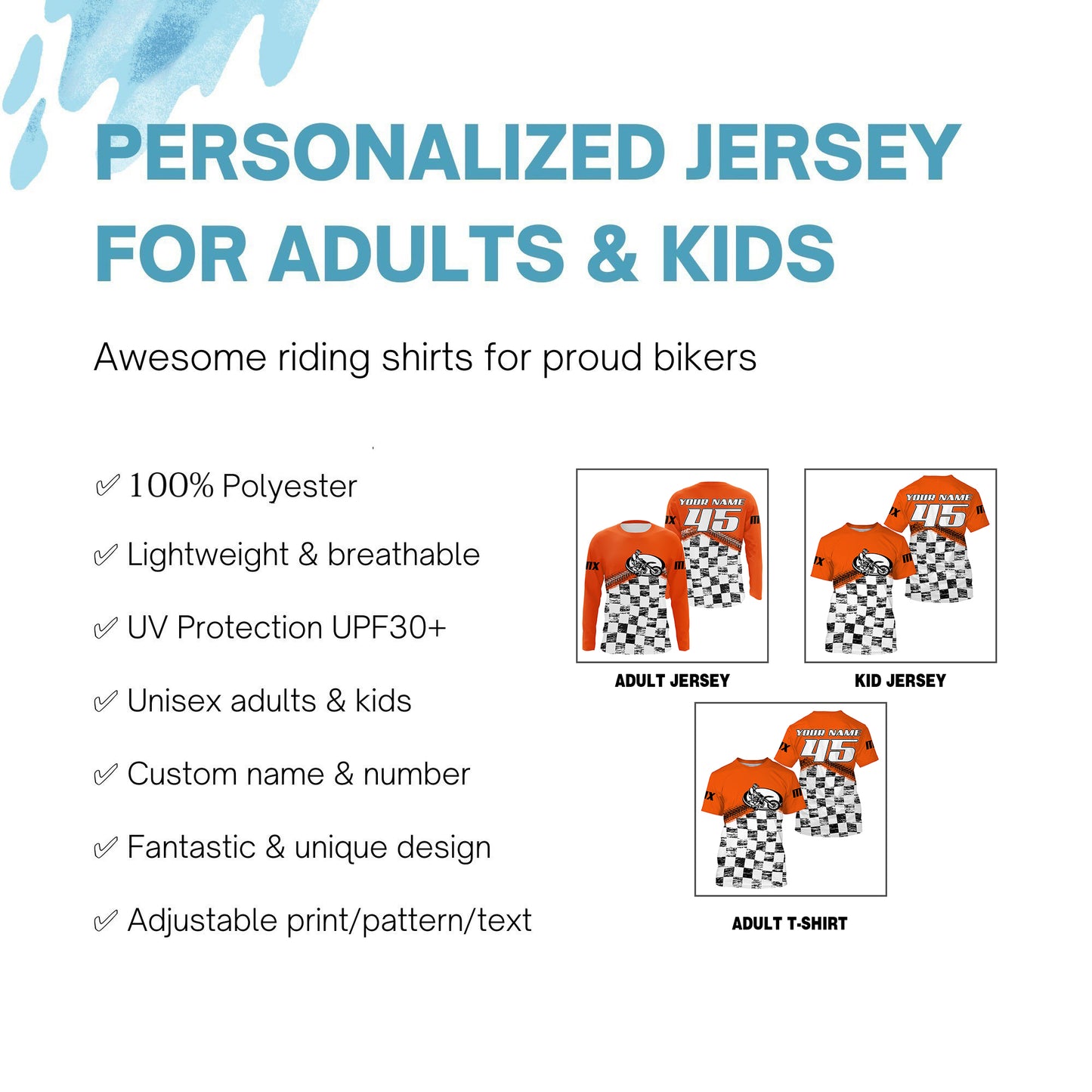 Flag racing jersey Motocross custom for kids men women orange UPF30+ dirt bike off-road motorcycle PDT128