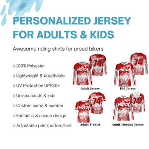 Motocross custom kid youth adult dirt bike jersey red MX racing shirt UPF30+ extreme racewear PDT91