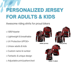 Youth adult dirt bike jersey custom Motocross racing UPF30+ red off-road shirt motorcycle extreme PDT308