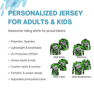 Personalized BMX racing jersey Green adult kid bike shirt UPF30+ enduro off-road cycling racewear| SLC51