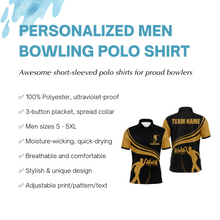 Load image into Gallery viewer, Personalized Men Polo Bowling Shirt Black and Gold Men Bowlers Custom Team Short Sleeves Jersey NBP13