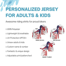 Load image into Gallery viewer, Patriotic personalized Motocross jersey kid men women UPF30+ extreme USA dirt bike shirt motorcycle PDT341