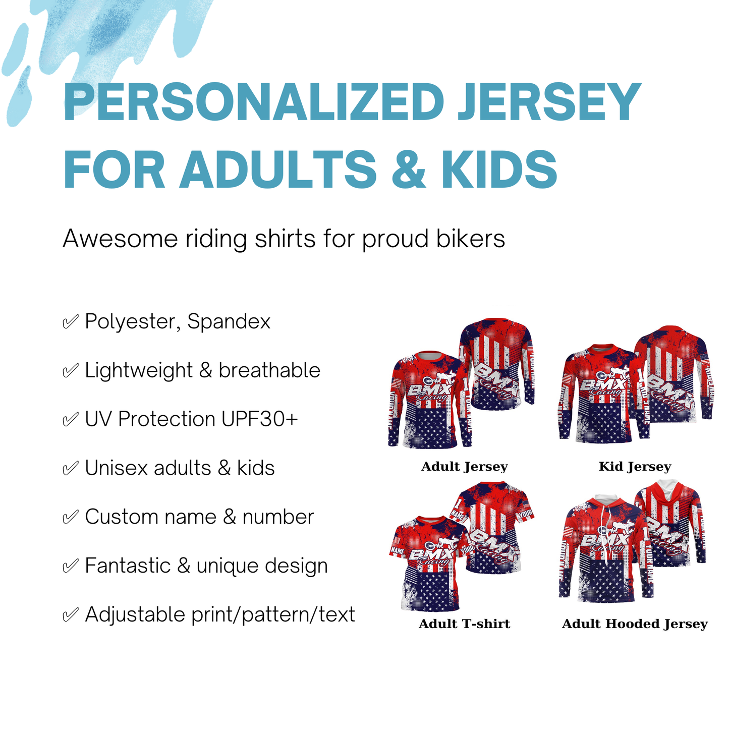 American adult kid BMX jersey Personalized UPF30+ USA cycling gear Patriotic bike shirt| SLC15
