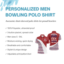 Load image into Gallery viewer, Personalized Men Bowling Shirt Red Argyle Bowling Jersey with Name Funny League Bowling Polo Shirt NBP44