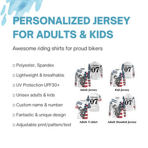 American Motocross Jersey UPF30+ Personalized Patriotic MX Racing US Off-Road Adult&Kid Dirt Bike Jersey| NMS743