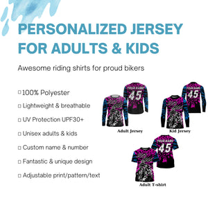 Personalized adult&kid dirt bike jersey UPF30+ pink Motocross off-road just ride motorcycle shirt PDT325