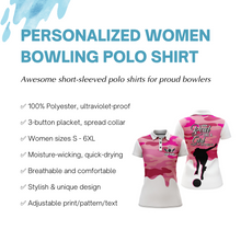 Load image into Gallery viewer, Bowling Girl Personalized Polo Shirt Women Bowling Pink Camo Jersey Short Sleeves Bowlers NBP42