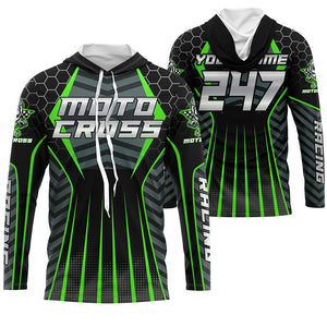 Personalized green Motocross jersey men women kid racing UPF30+ biker off-road motorcycle shirt PDT301