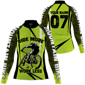 Custom MTB Cycling Jersey Ride More Work Less Mountain Bike Green Bicycling Shirt| NMS831