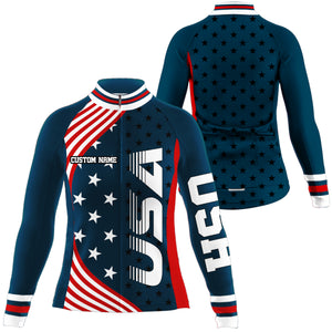 USA bike shirt women cycling jersey American flag UPF50+ full zipper cycle gear BMX MTB racewear| SLC149