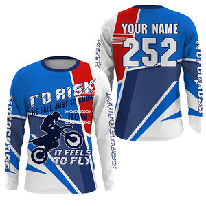Personalized Motocross Jersey UPF30+ I'D Risk The Fall to Fly, Dirt Bike MX Racing Shirt NMS1166