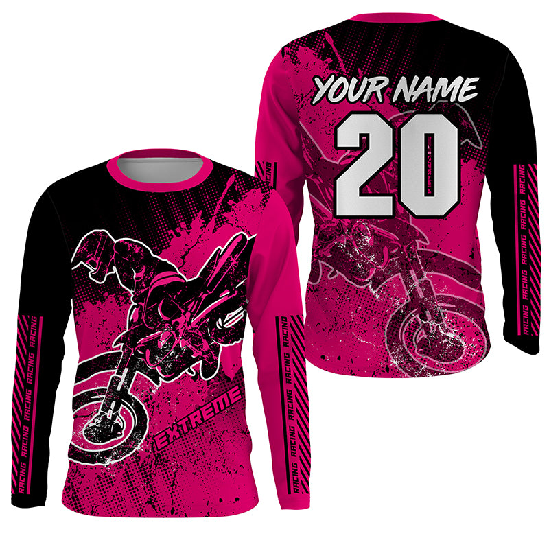 Pink Motocross kid men women jersey custom UPF30+ off-road dirt bike shirt motorcycle PDT331