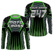 Load image into Gallery viewer, Personalized green Motocross jersey men women kid racing UPF30+ biker off-road motorcycle shirt PDT301
