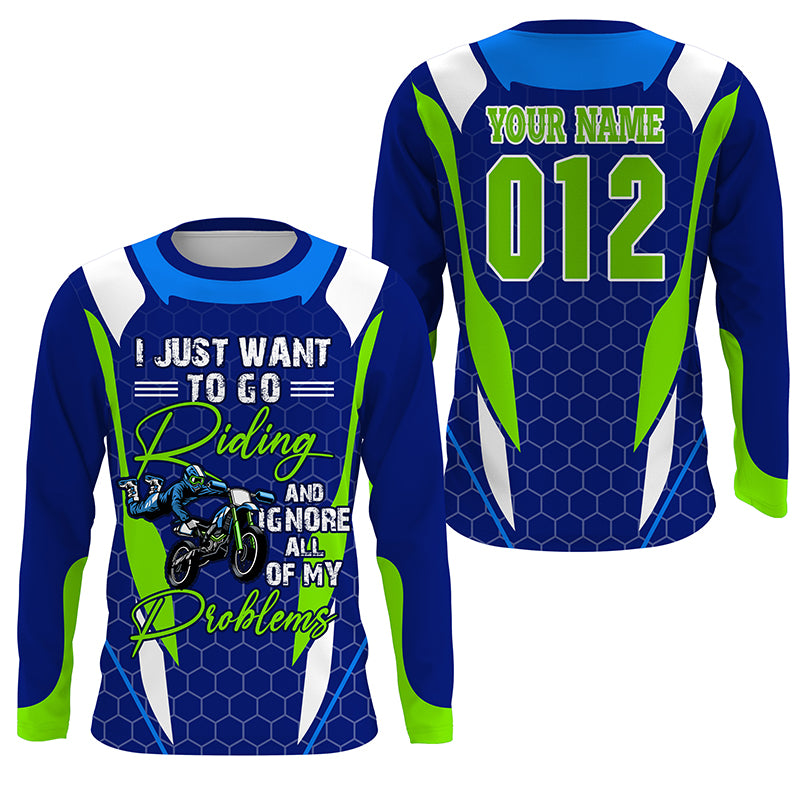 Personalized Biker Jersey UPF30+ I Just Want to Go Riding Motocross MX Racing Shirt NMS1156
