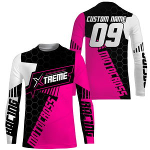 Extreme Motocross Jersey Personalized UPF30+ Racing Shirt Dirt Bike Off-road Biker Motorcycle - Pink NMS631