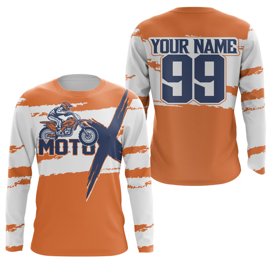 Custom name number dirt bike racing jersey orange kids men Motocross off-road UPF30+ MotoX shirt PDT126