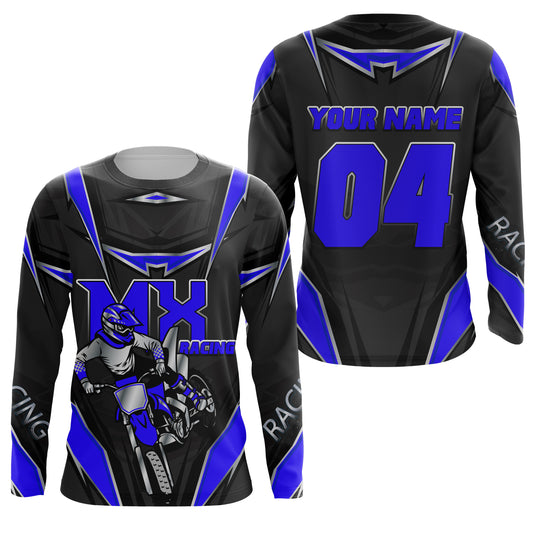 Customized name&number MX riding jersey blue kids men women Motocross racing UV off-road motorcycle PDT154