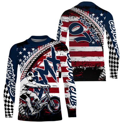 Personalized American adult kid BMX jersey UPF30+ Patriotic cycling shirt stunt riding racewear| SLC13