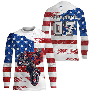 American Flag Dirt Bike Jersey Personalized UPF30+ Adult&Kid Patriotic Motocross Racing Motorcycle Jersey| NMS723