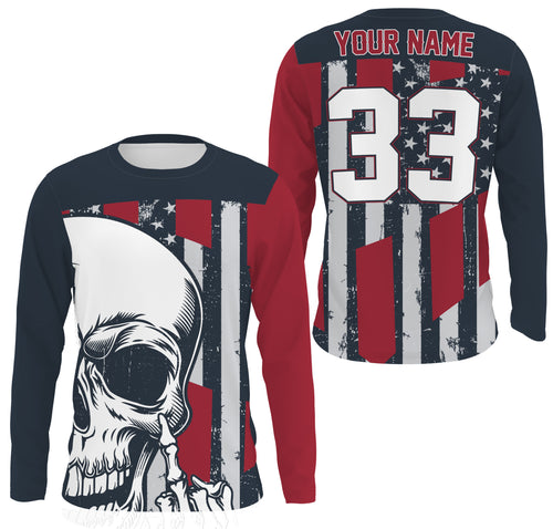 Patriotic Personalized Skull Jersey UPF30+ Motocross Biker Shirt, Motorcycle Off-Road Racing| NMS265