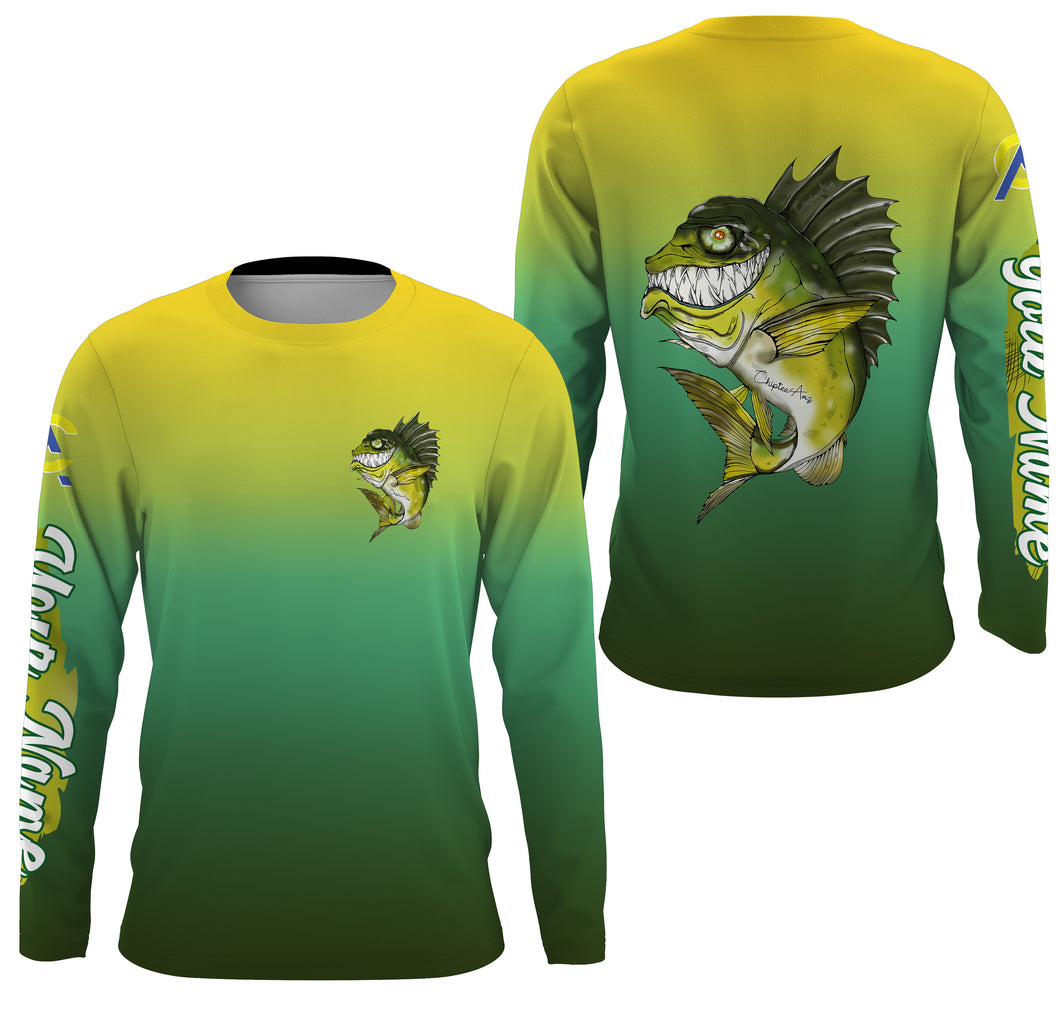 Largemouth Bass fishing custom name with angry bass ChipteeAmz's art UV protection shirts AT001